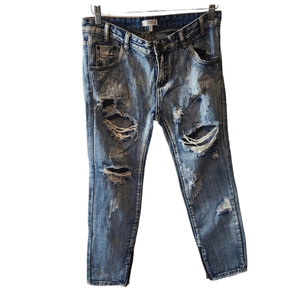 Tobi Denim Disstressed Ankle Zipper Jeans